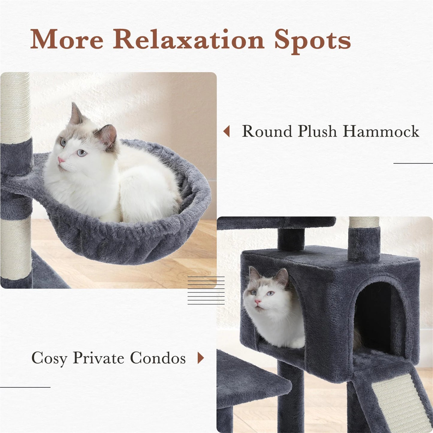 61" Tree Tower for Indoor Cats/Bunnies with Platform and Scratching Posts, Condo Tree House