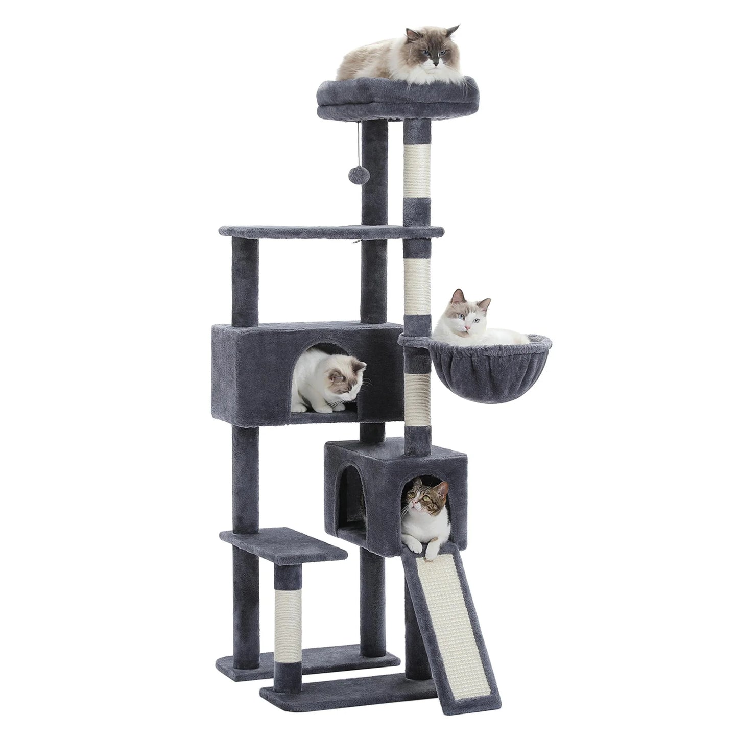 61" Tree Tower for Indoor Cats/Bunnies with Platform and Scratching Posts, Condo Tree House