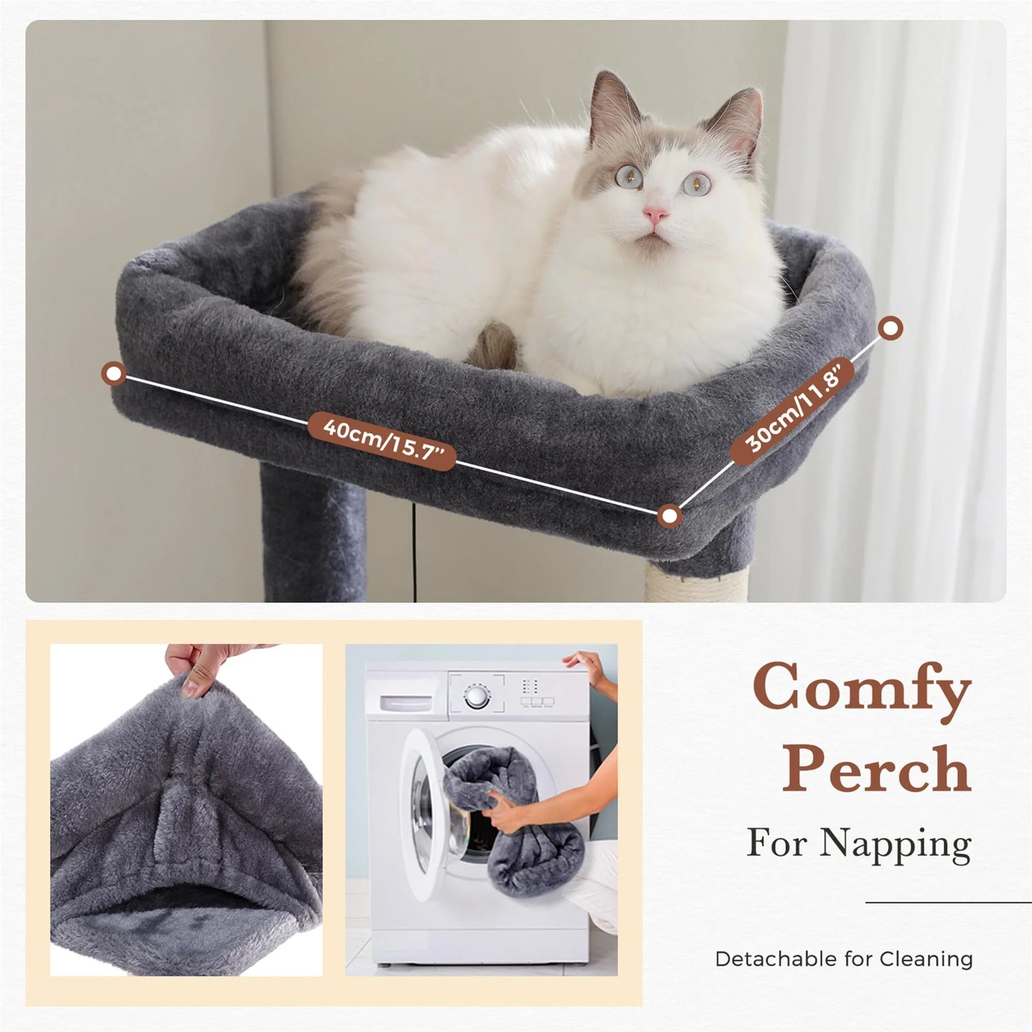 61" Tree Tower for Indoor Cats/Bunnies with Platform and Scratching Posts, Condo Tree House